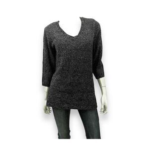Karen Scott Women’s Small Black Knit V-Neck 3/4 Sleeved Woven Pullover Sweater